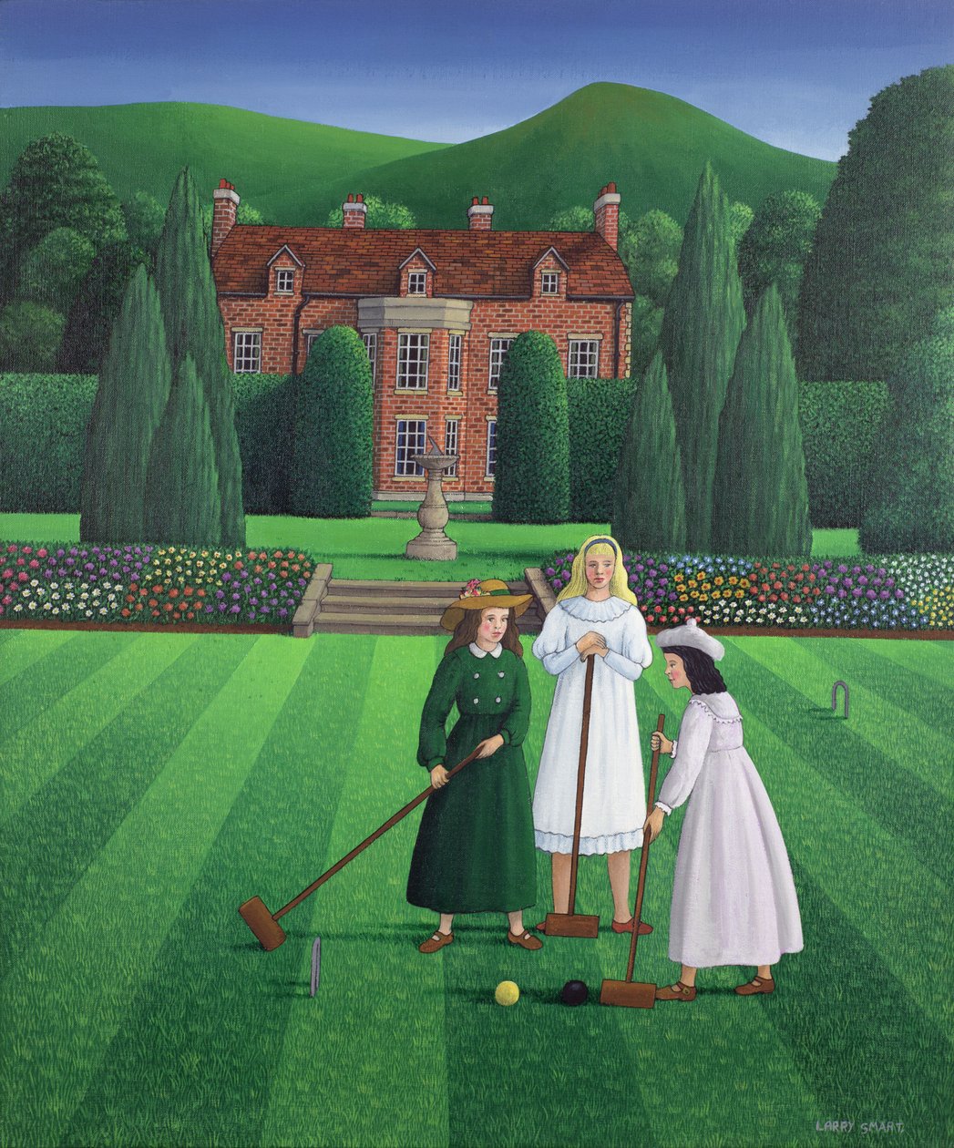 The Croquet Match, 1986 (akryl på linned) af Larry Smart