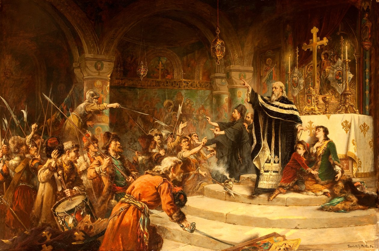 En flygtning i en kirke, 1894 af Laslett John Pott