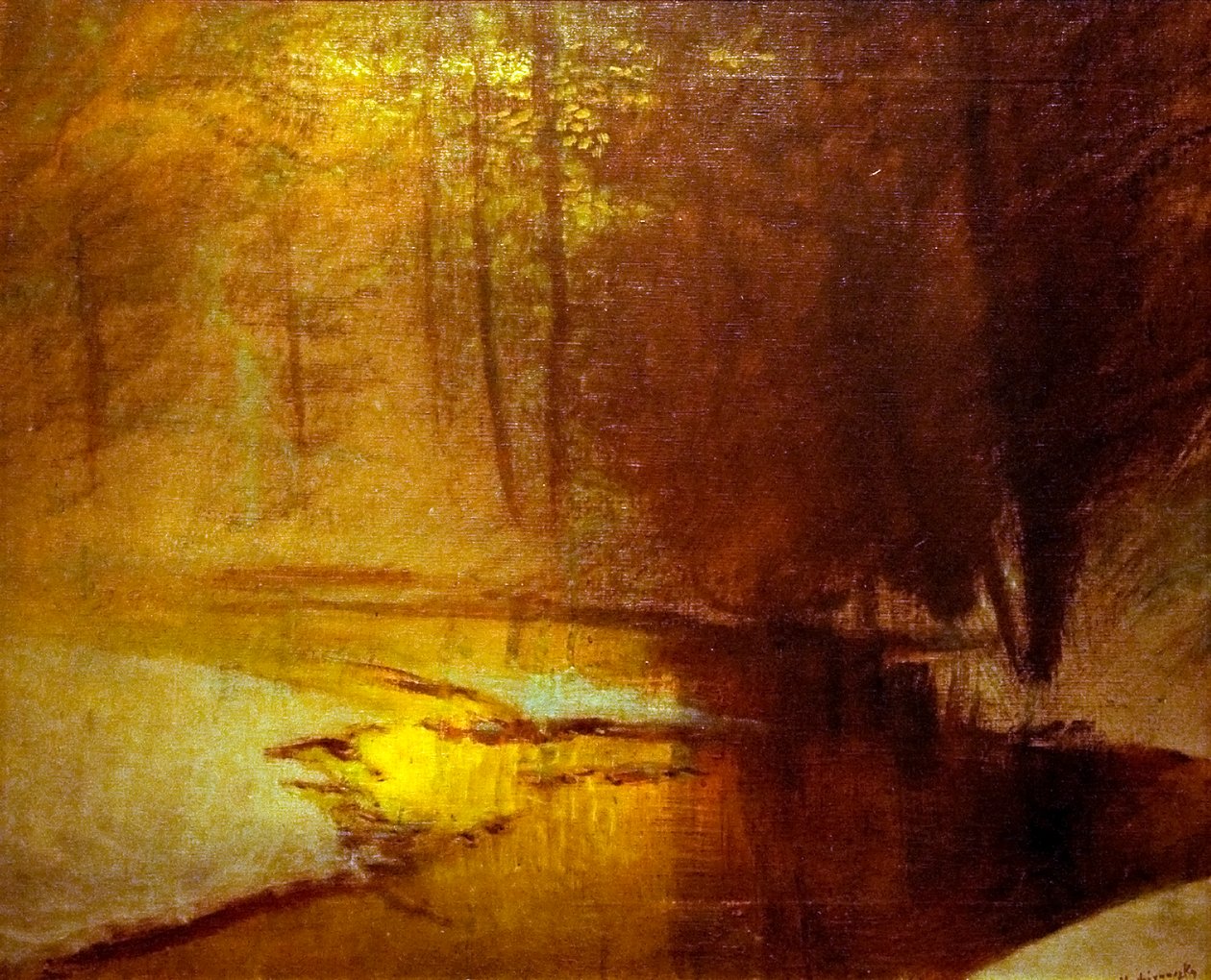 Aranylo fenyek a teli erdobenn Engelsk: Golden_Lights_in_the_Winter_Forestn af Laszlo Mednyanszky