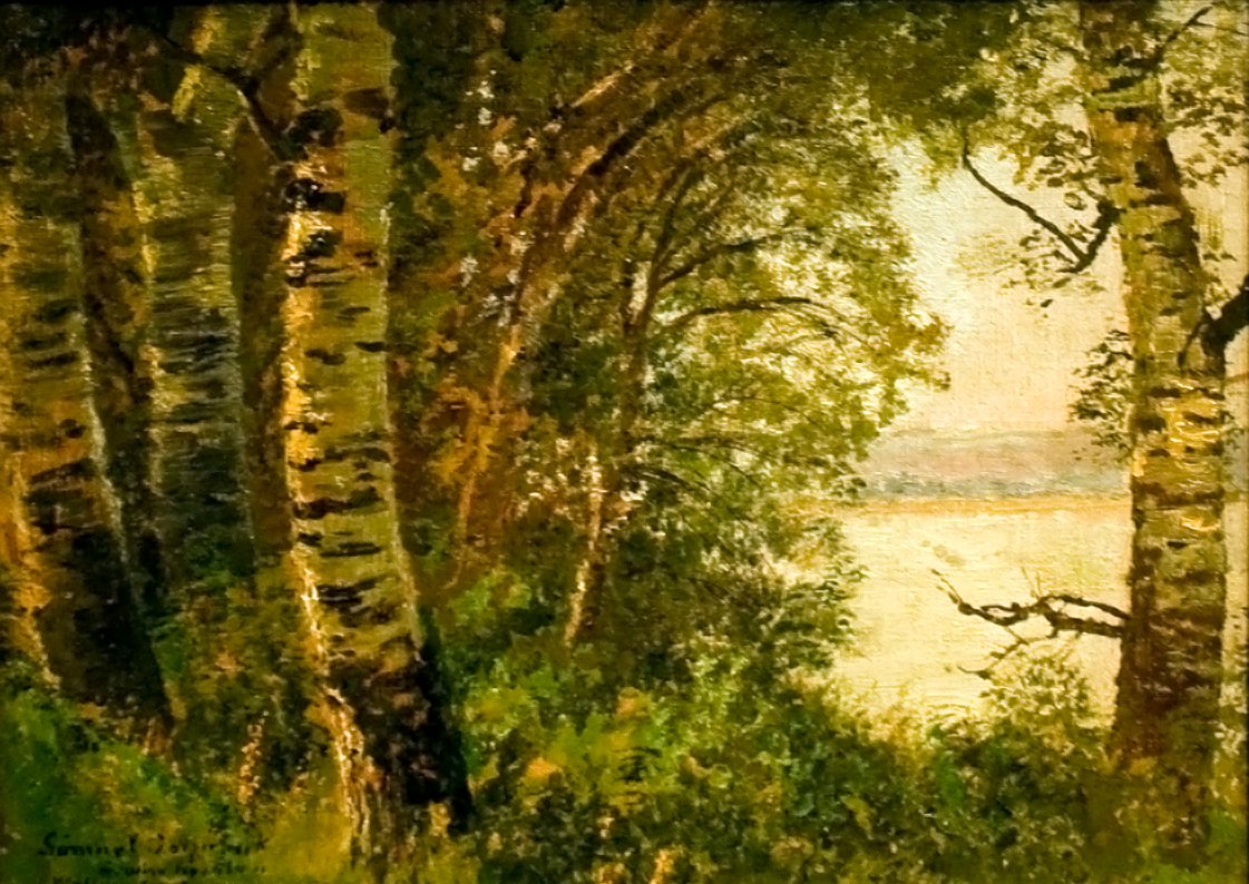 Toparti taj fakkalnEngelsk: Lakeside_View_with_Treesn af Laszlo Mednyanszky
