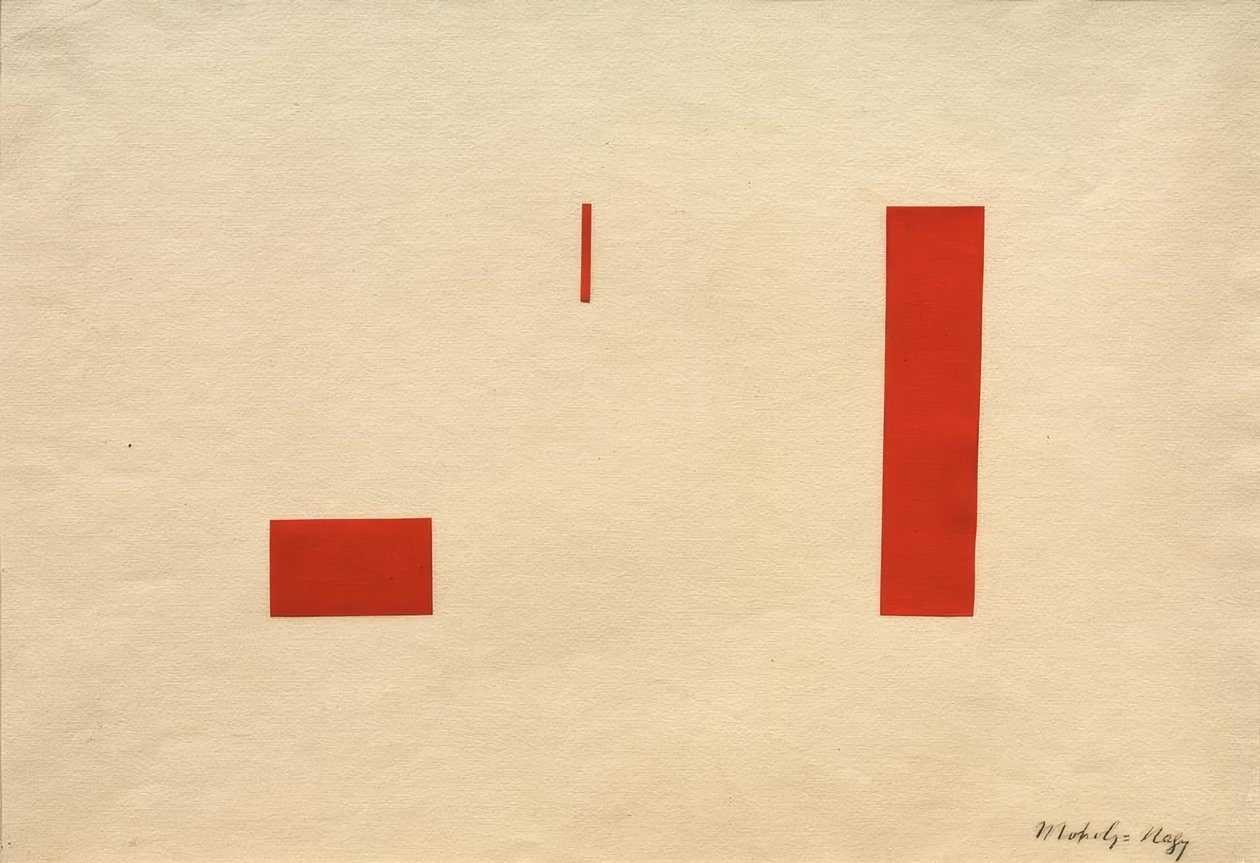 Uden titel (rød collage / rødt selvklæbende billede) af Laszlo Moholy Nagy