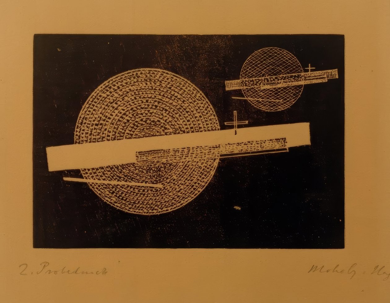 Unavngivet (to cirkler med streger) af Laszlo Moholy Nagy