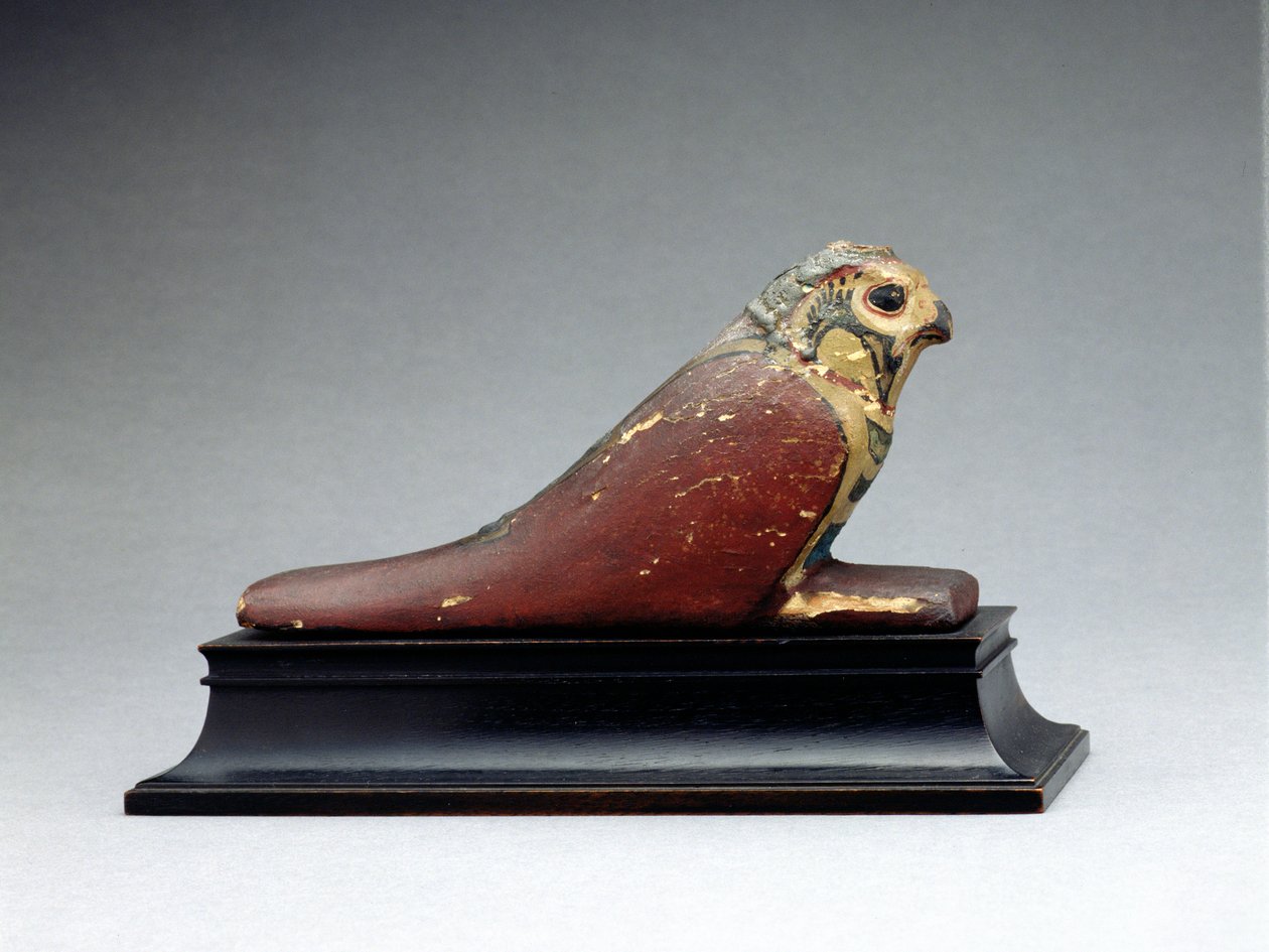 Mumificeret falk (gessoed & malet træ) af Late Period Egyptian