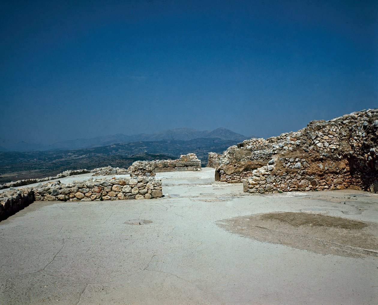 Megaron fra det kongelige palads: stedet for den antikke by Mykenes på Peloponnes (1500-1100 f.Kr.) Grækenland af Late Helladic Period Mycenaean
