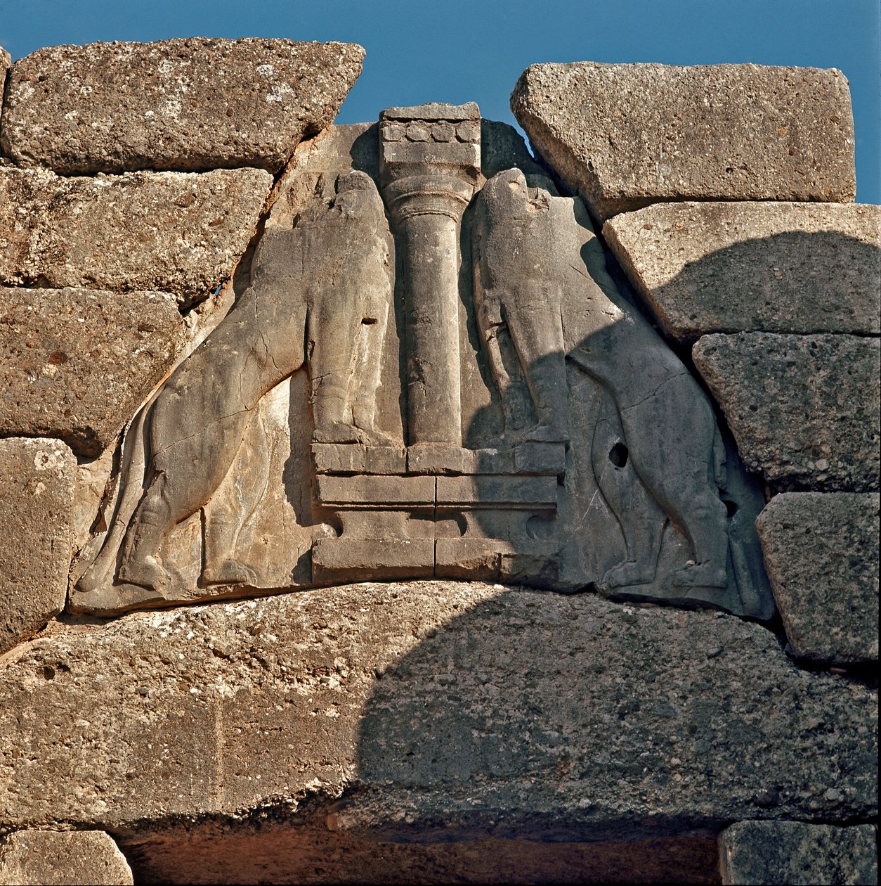 Løvernes port: stedet for den antikke by Mykenes på Peloponnes (1500-1100 f.Kr.) Grækenland af Late Helladic Period Mycenaean