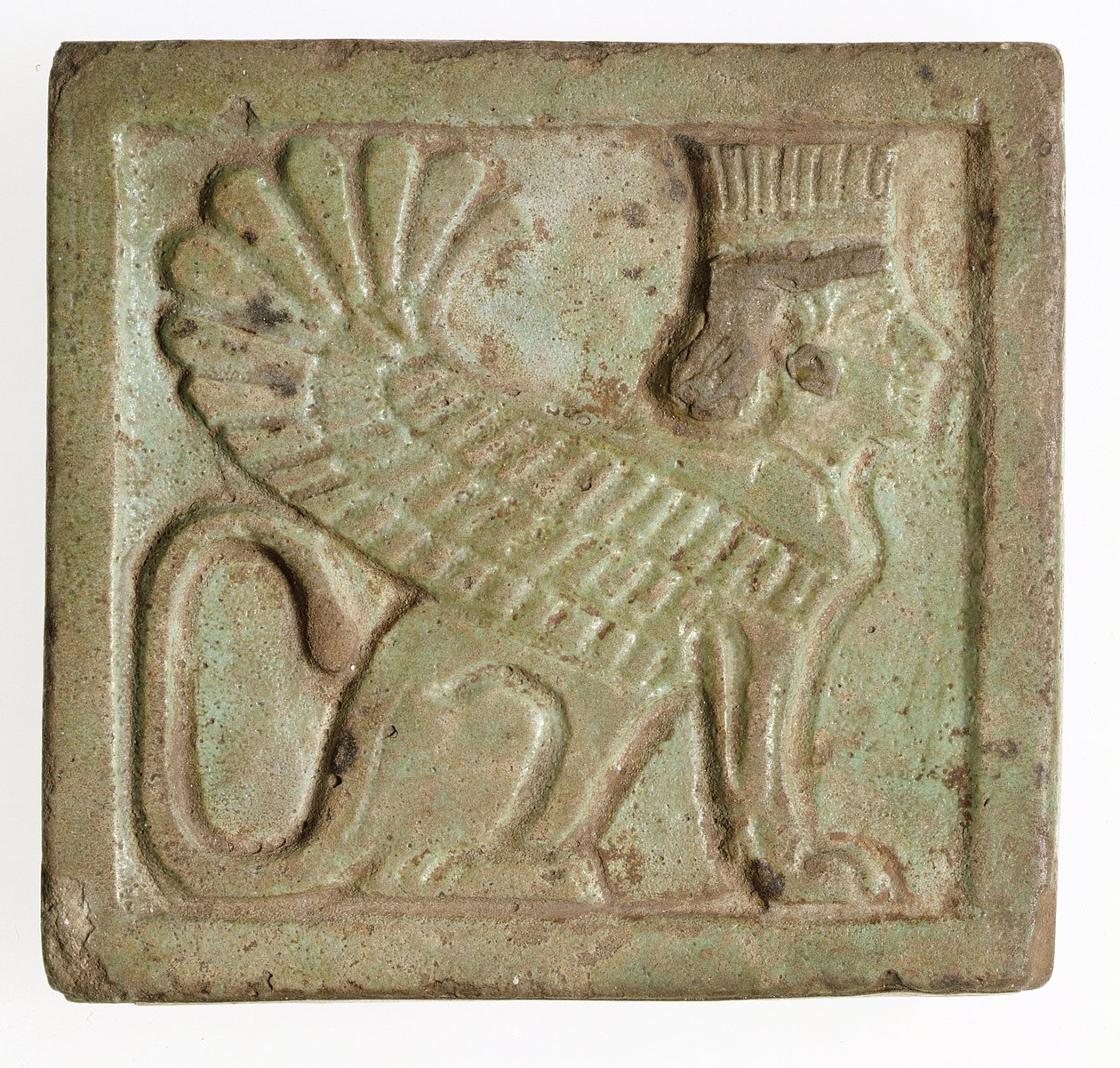 Plaque med bevinget persisk sfinx, ca. 525-401 f.Kr. (støbt fajance) af Late Period Egyptian