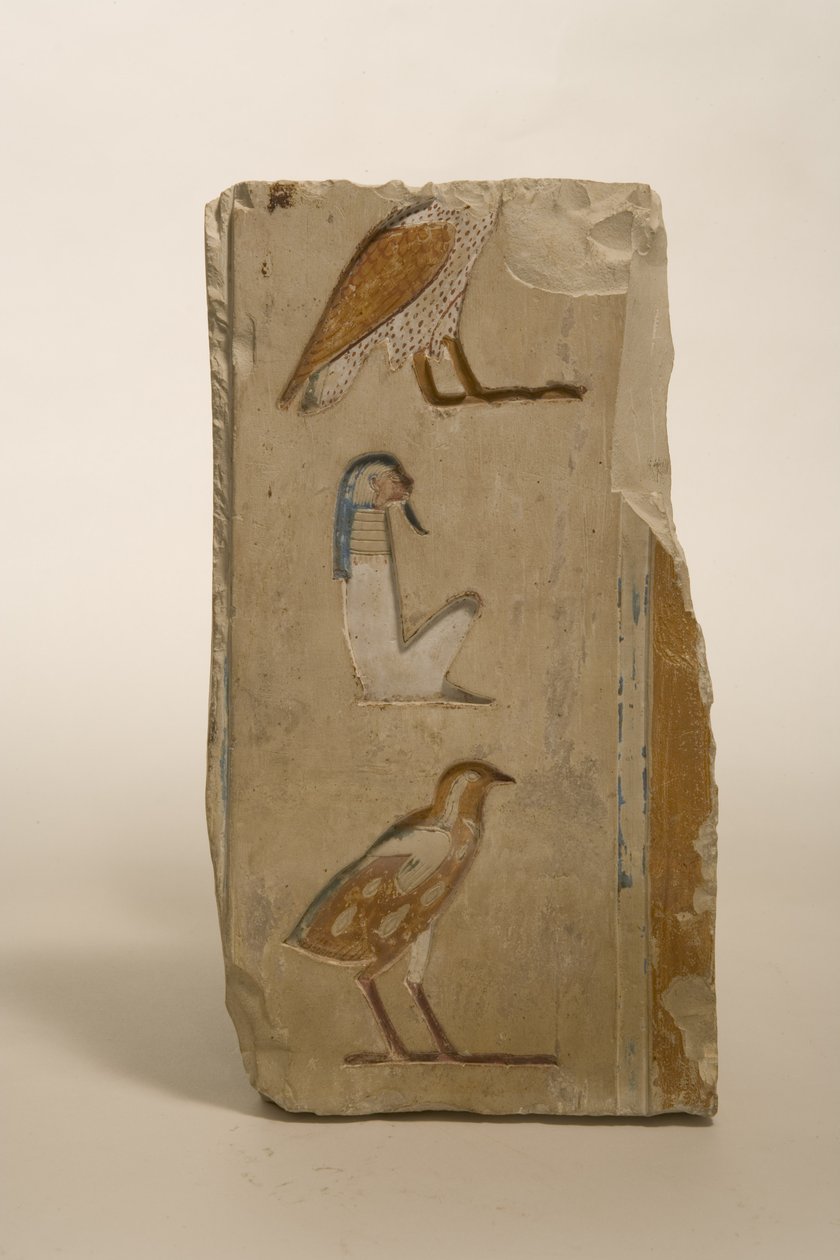 Relief med hieroglyfer, muligvis fra Theben, ca. 600 f.Kr. (malet kalksten) af Late Period Egyptian