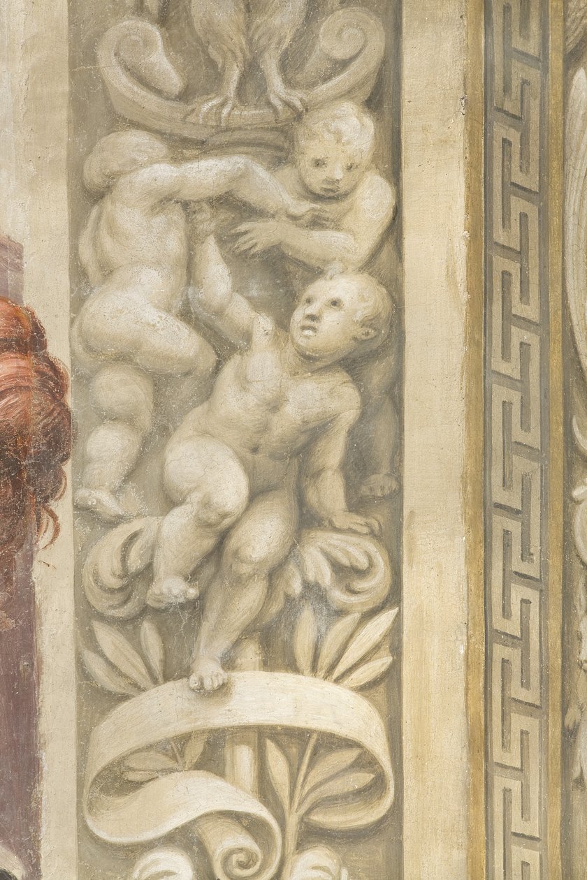 Putti, dekorationer omkring vinduerne (fresco) af Lattanzio Gambara