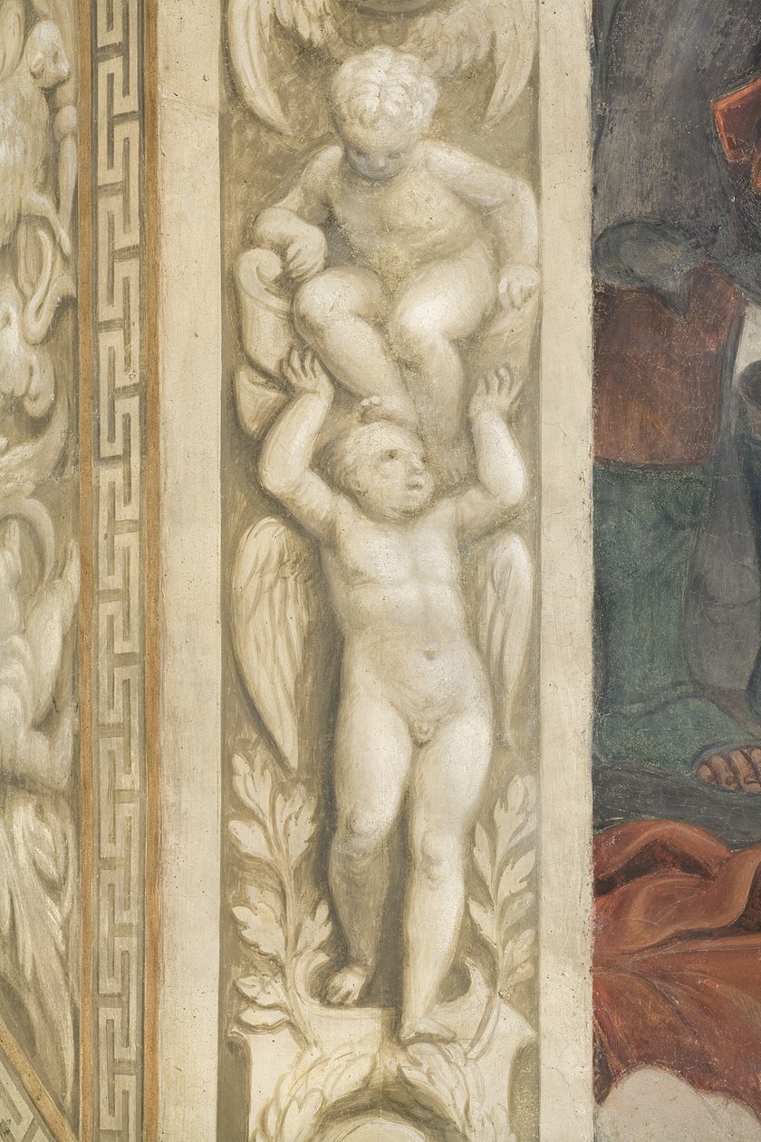 Putti, dekorationer omkring vinduerne (fresco) af Lattanzio Gambara