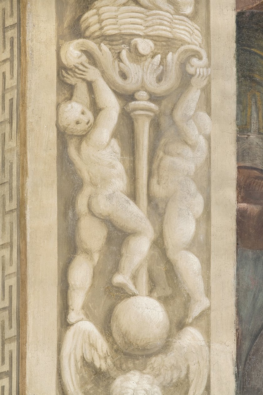 Putti, dekorationer omkring vinduerne (fresco) af Lattanzio Gambara
