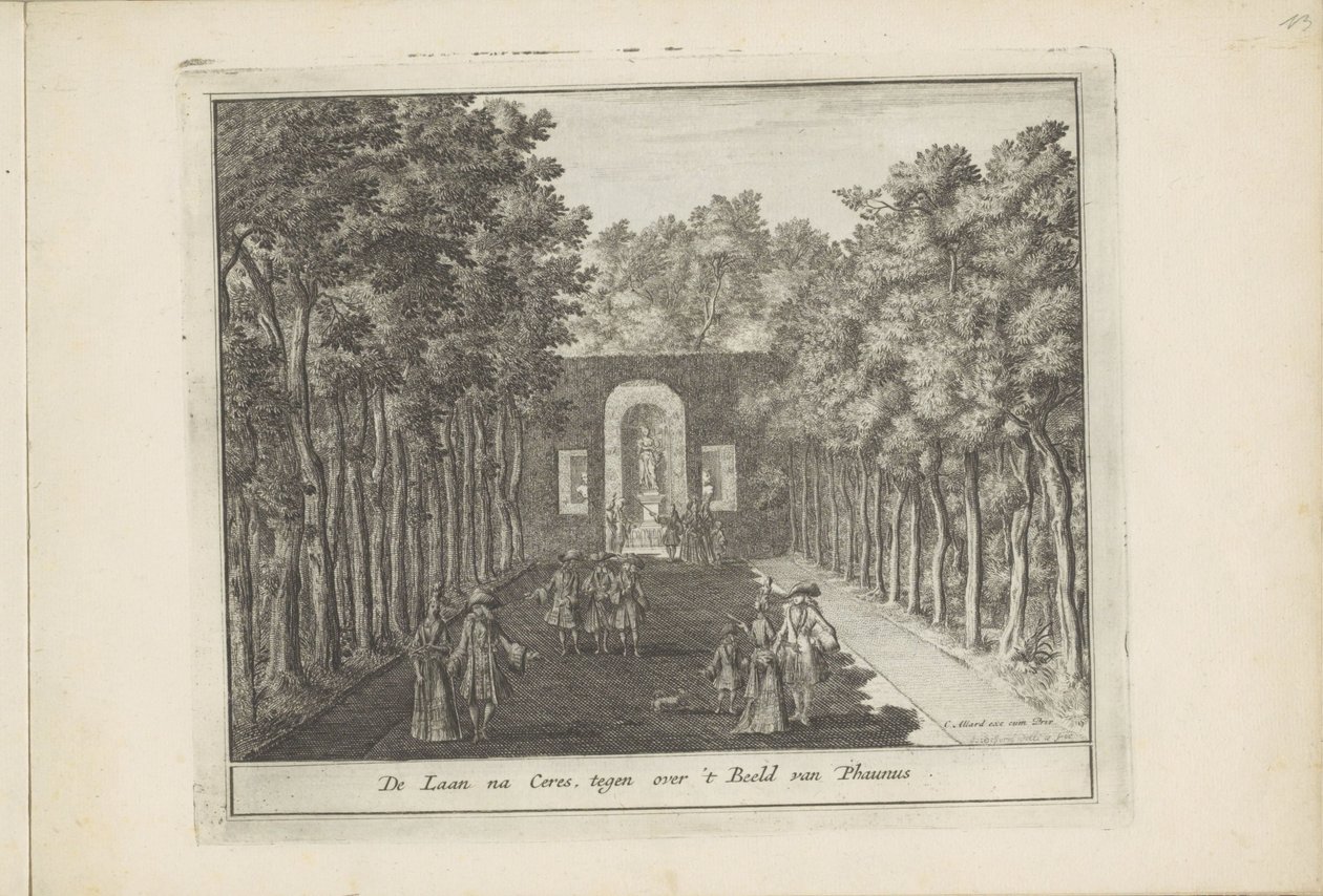 Avenue og statue af Ceres i haven ved Het Loo-paladset Laan na Ceres, overfor statuen af ​​Phaunus (titel på objektet) Dutch Field Splendor, Of