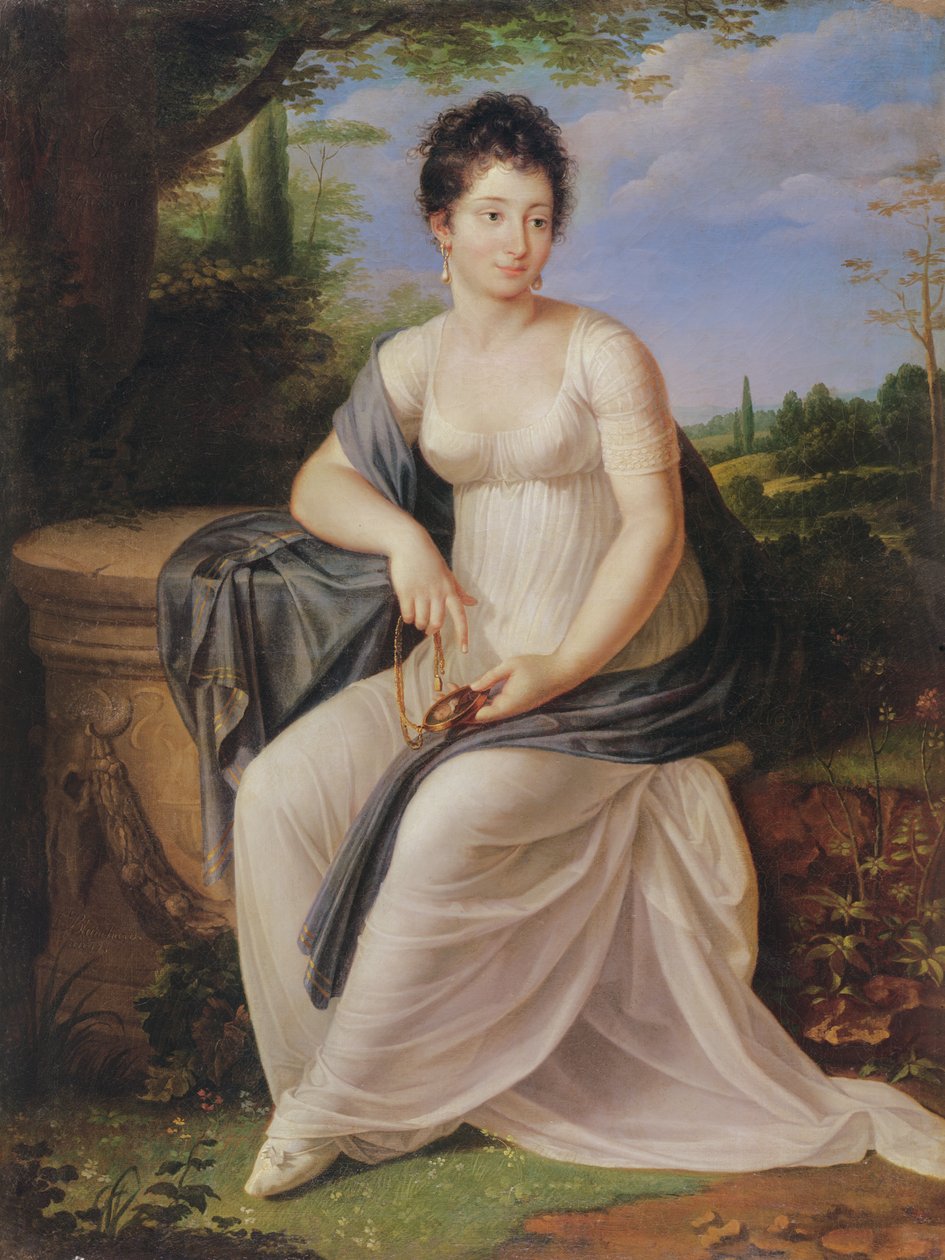 Madame de Saint-Amand i et kostume fra Directoire-perioden, 1795-99 af Laurent Blanchard
