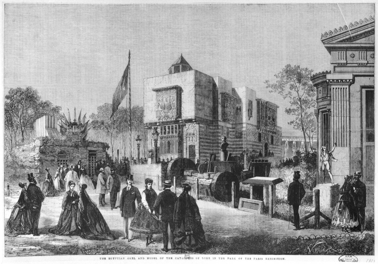 Den egyptiske arkitektur og en model af Roms katakomber ved verdensudstillingen på Champ-de-Mars i Paris, 1867 af Laurent Victor Rose