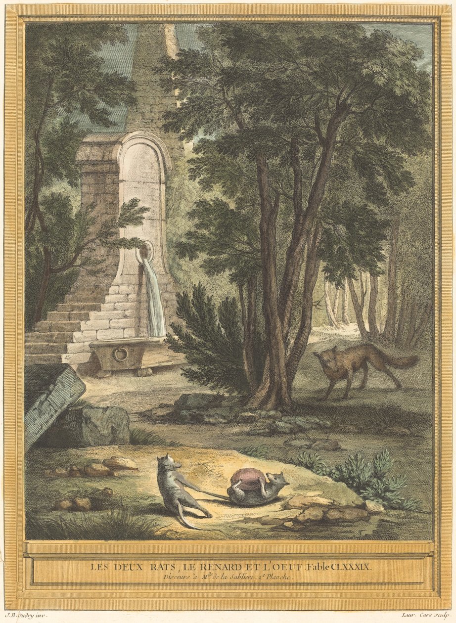 To rotter, ræven og ægget af Laurent Cars after Jean Baptiste Oudry