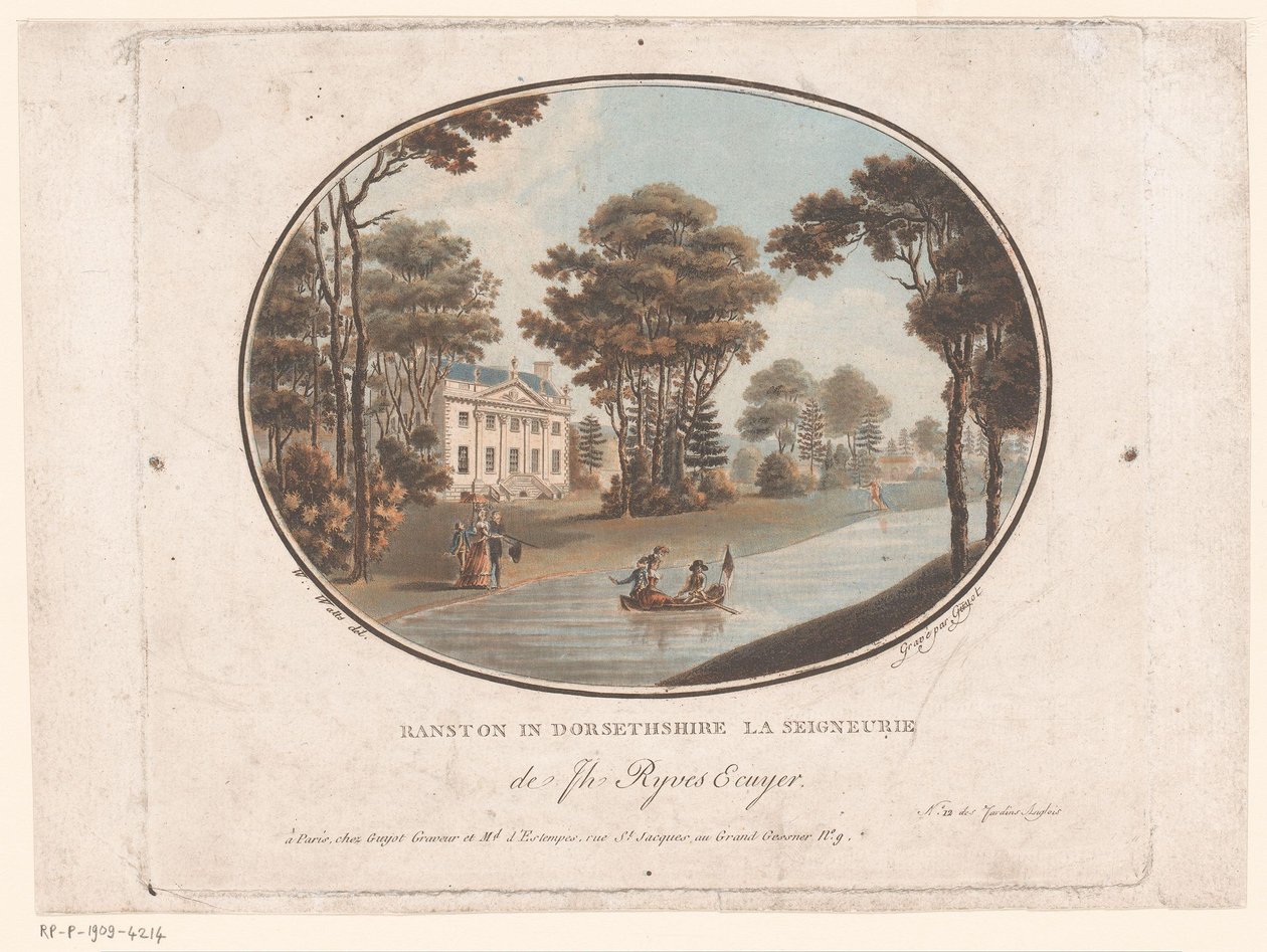 Udsigt over Ranston i Dorsetshire Ranston i Dorsethshire La Seigneurie de Jh Ryves Ecuyer. (titel på objekt) Jardins Anglais (serietitel på objekt) English Gardens (serietitel) af Laurent Guyot