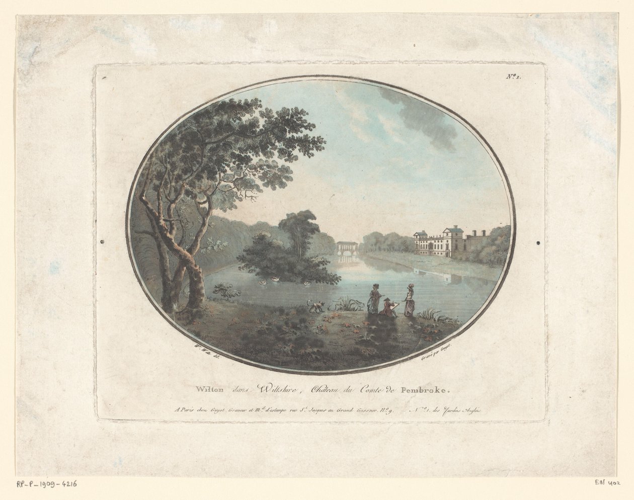 Udsigt over Wilton House Wilton dans Willshire, Chateau du Comte de Pembroke (titel på objekt) Jardins Anglais (serietitel på objekt) English Gardens (serietitel) af Laurent Guyot