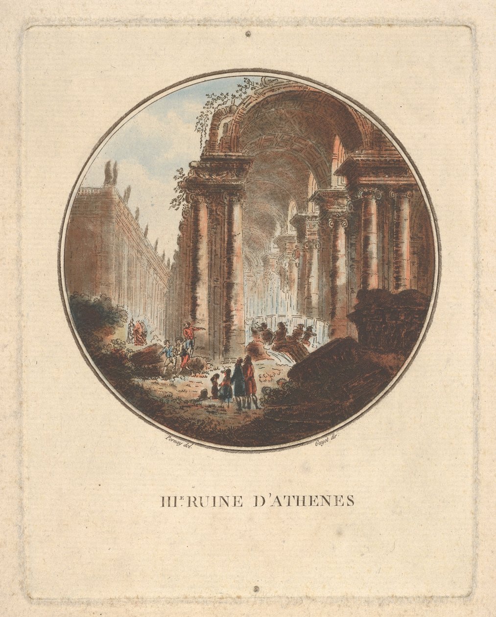 Ruiner af Athen med en hvælvet portiko, ca. 1770-1808. af Laurent Guyot