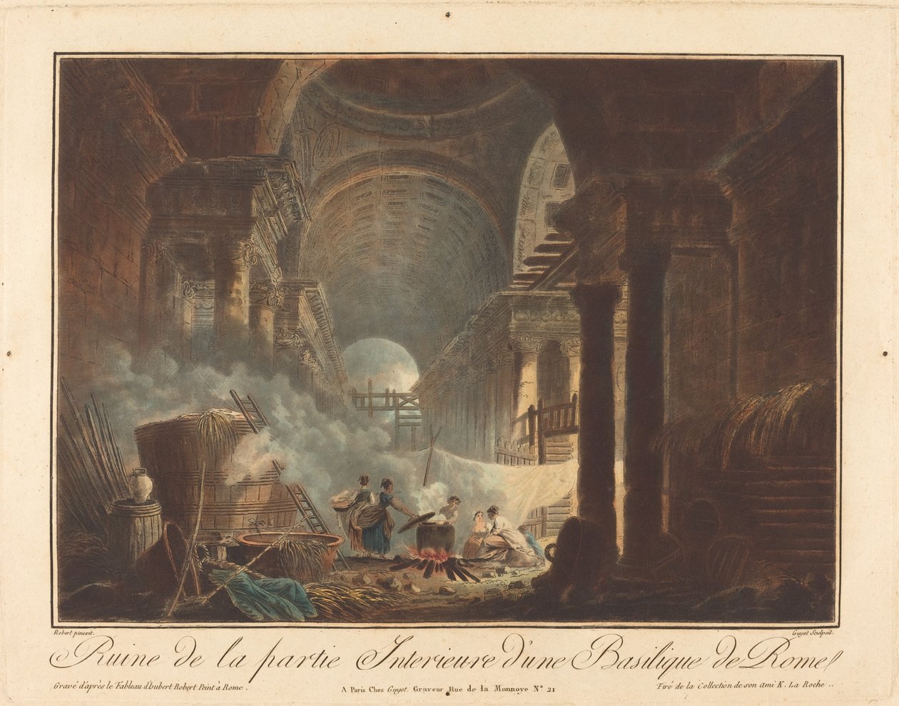 Ruin af den indre del af en basilika i Rom af Laurent Guyot after Hubert Robert