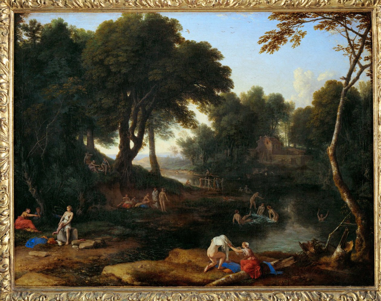 Paysage aux baigneuses - landskab med badegæster ... af Laurent de (workshop of) La Hyre