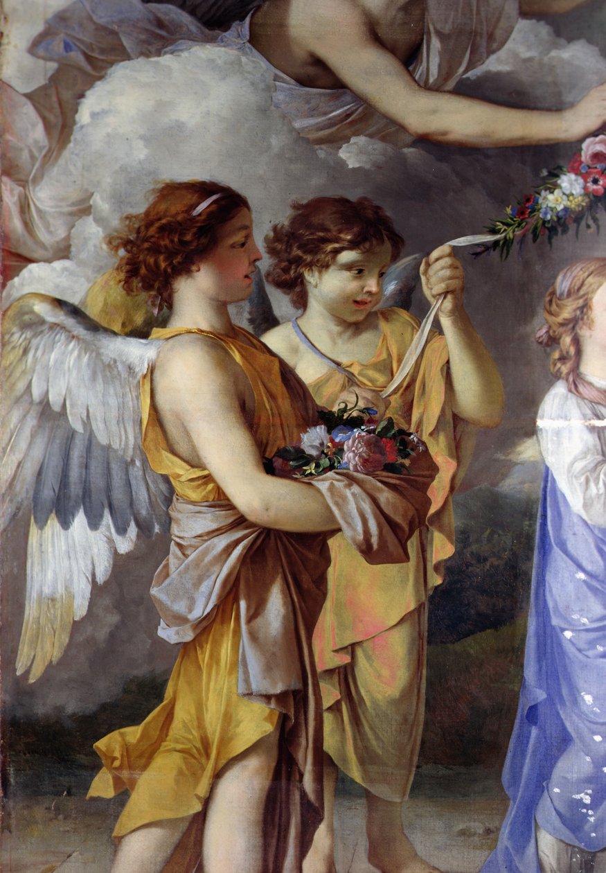 The Education of the Virgin, detalje (olie på lærred) af Laurent de (workshop of) La Hyre