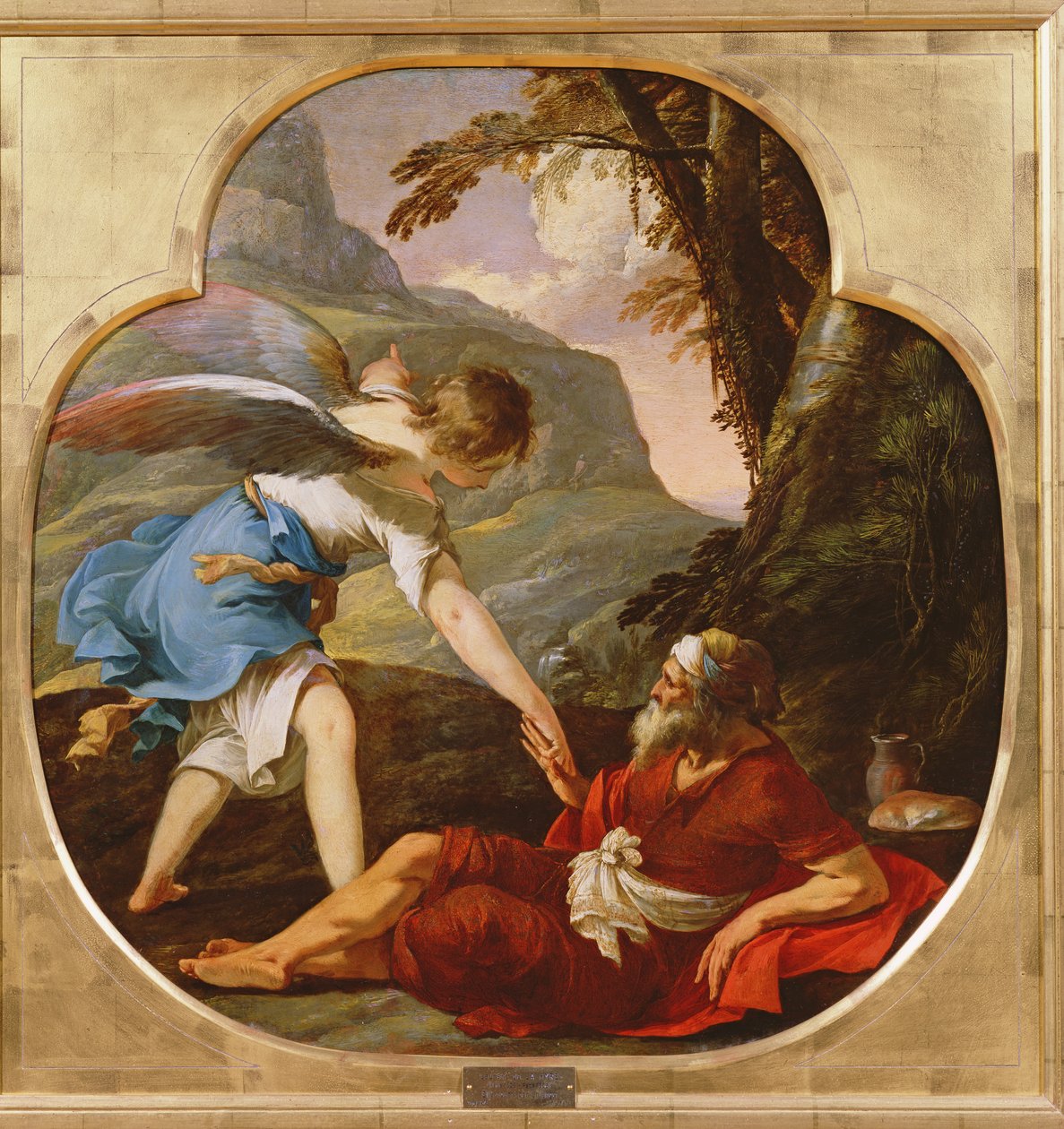 Elijah reddet af en engel, ca. 1630 (olie på kobber) af Laurent de la Hyre