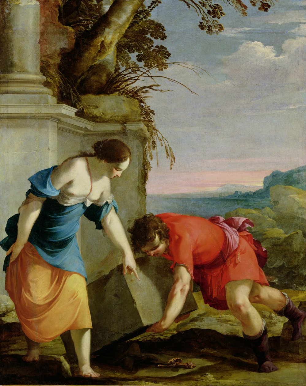 Theseus finder sin fars sværd, 1634 af Laurent de la Hyre