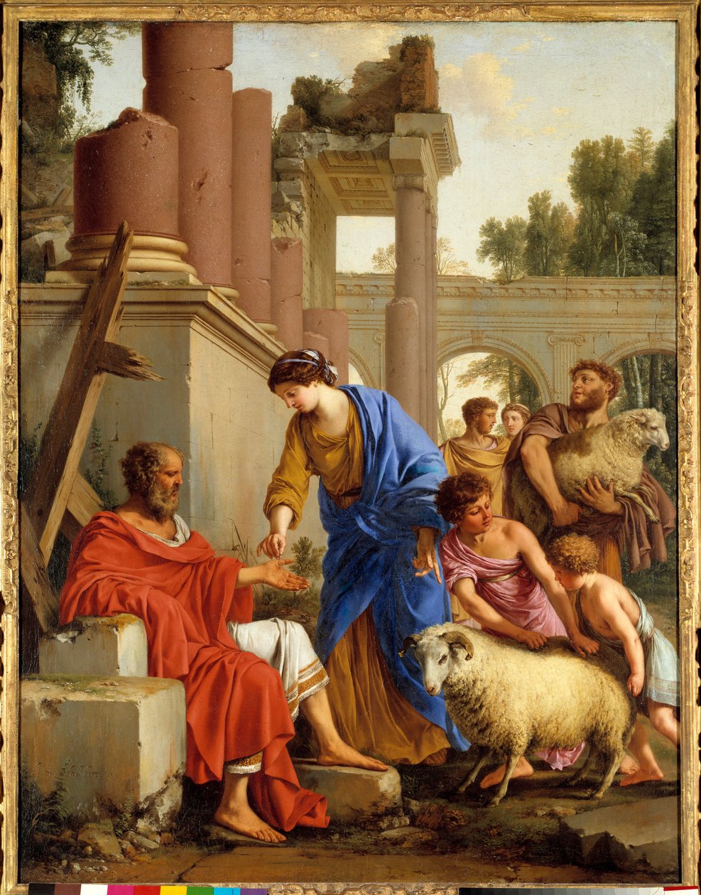Job bliver genoprettet i sine ejendele Gud gør et job velstående efter at være blevet ramt af mahaen. Maleri af Laurent de La Hyre (1606-1656) af Laurent de la Hyre