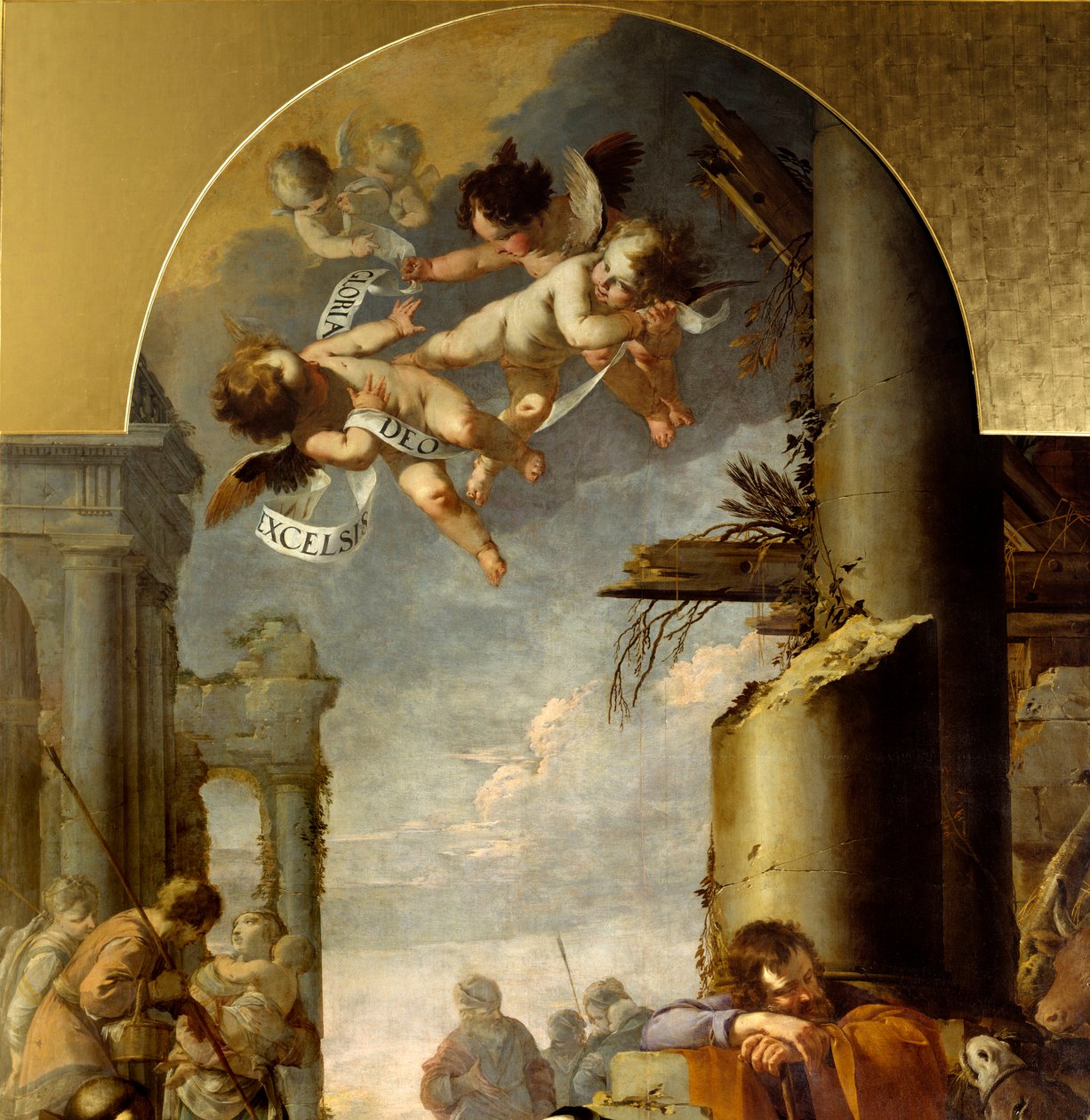 Hyrdernes tilbedelse Detalje, der repræsenterer englene. Maleri af Laurent de la Hyre (Laurent de la Hire af Laurent de la Hyre