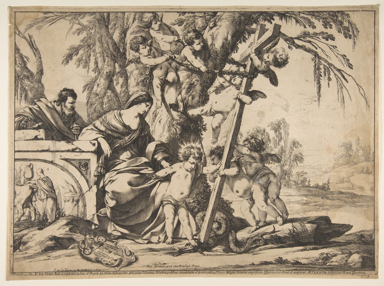 Hellig familie med Kristusbarn træder på slangen, 1639. af Laurent de la Hyre