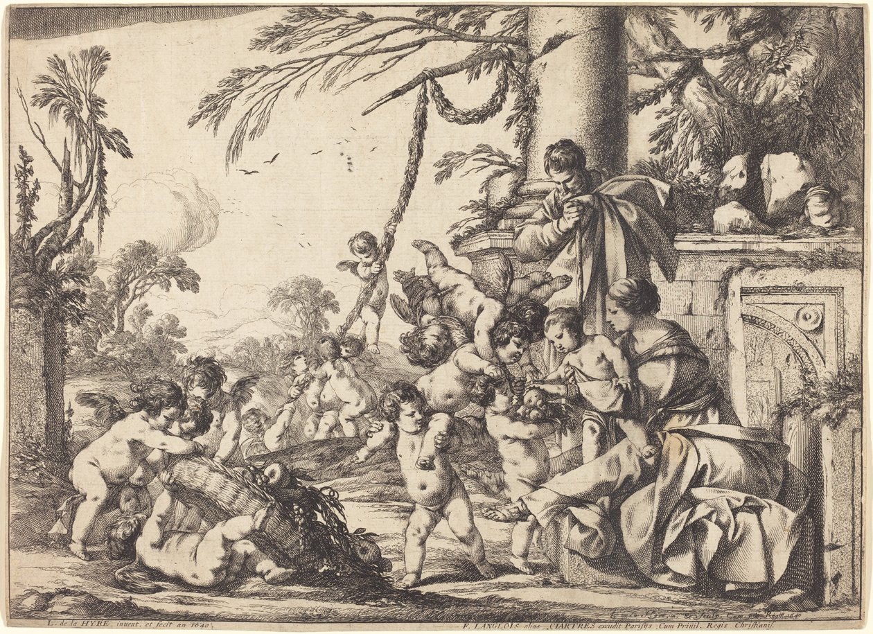 Hellig familie med Putti af Laurent de la Hyre