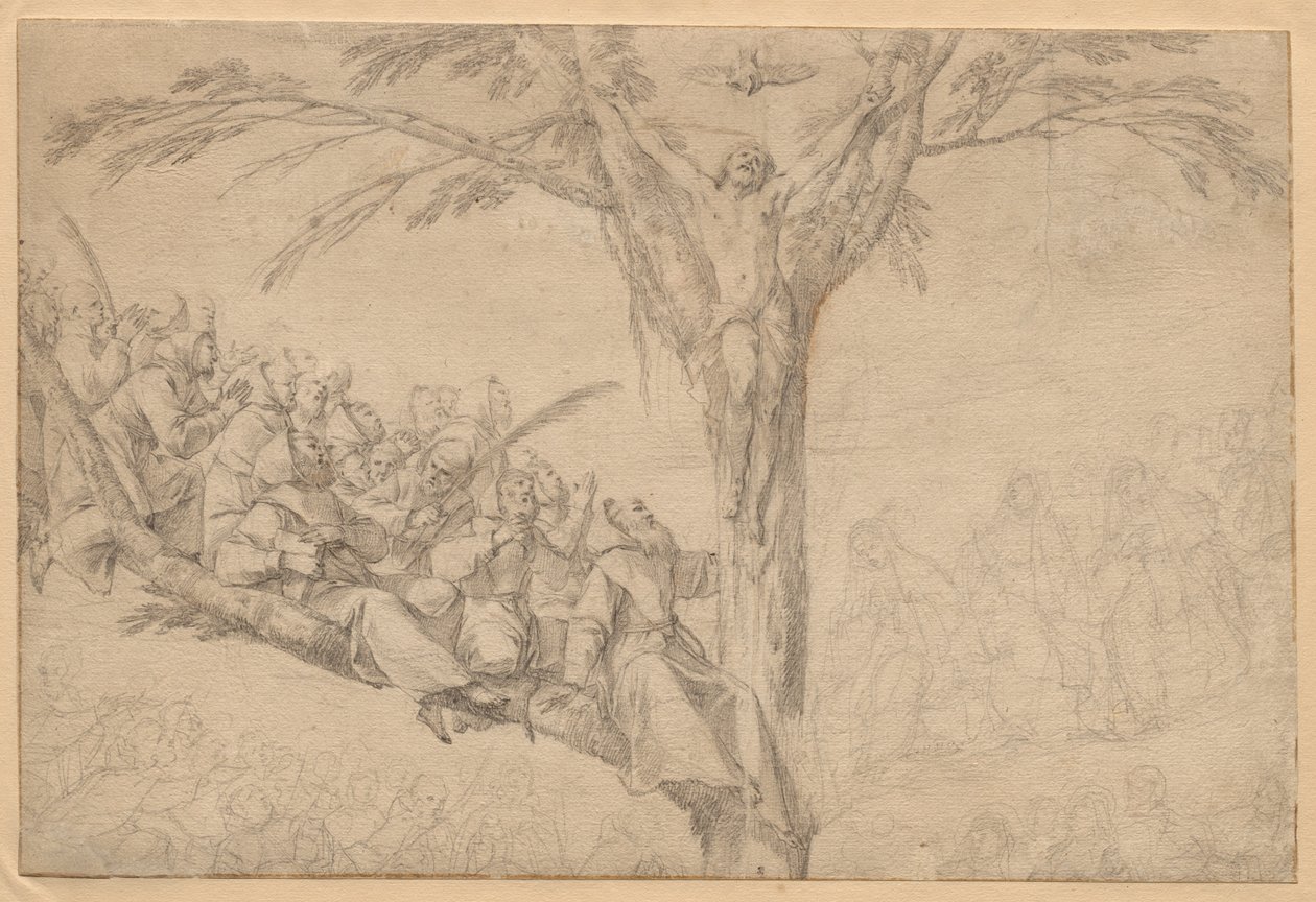 Den korsfæstede Kristus som livets træ med munke og nonner, ca. 1639. af Laurent de la Hyre