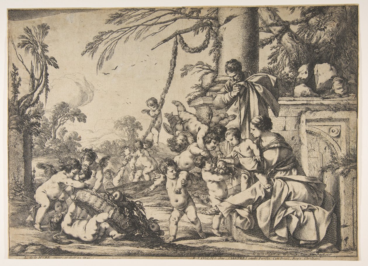 Jomfruen og Kristusbarnet tjent af engle, 1640. af Laurent de la Hyre