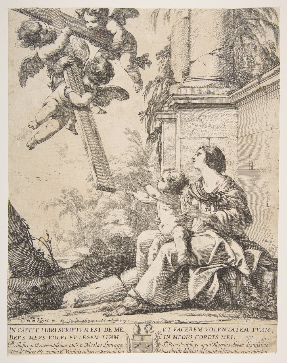 Jomfru og barn med engle, 1639. af Laurent de la Hyre