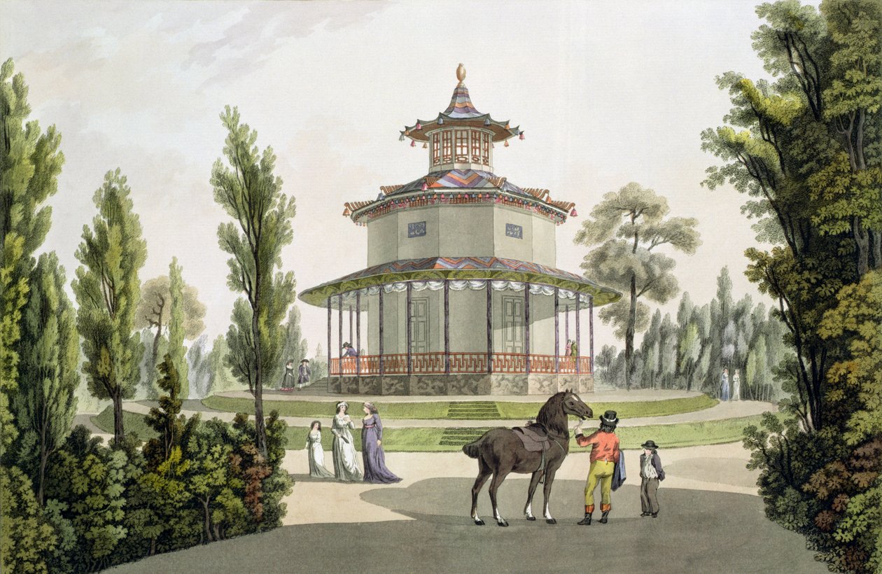Udsigt over det kinesiske sommerhus, Palace of Lichtenstein ved Eisgrub, indgraveret af Johann Ziegler (ca. 1750-c. 1812), 1792 af Laurenz Janscha