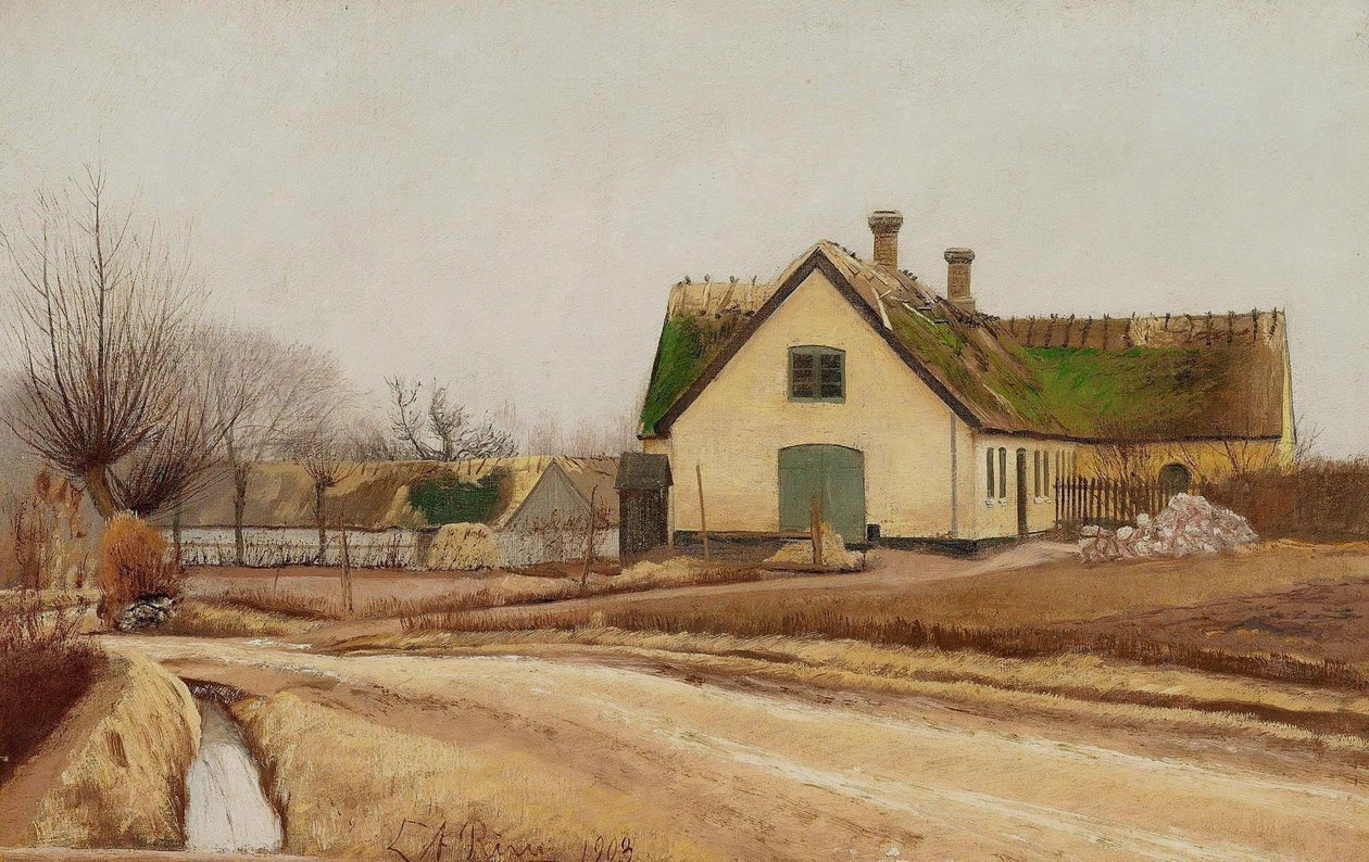Landsbygade. Motiv fra Baldersbrønde. Gråvejr af Laurits Andersen Ring