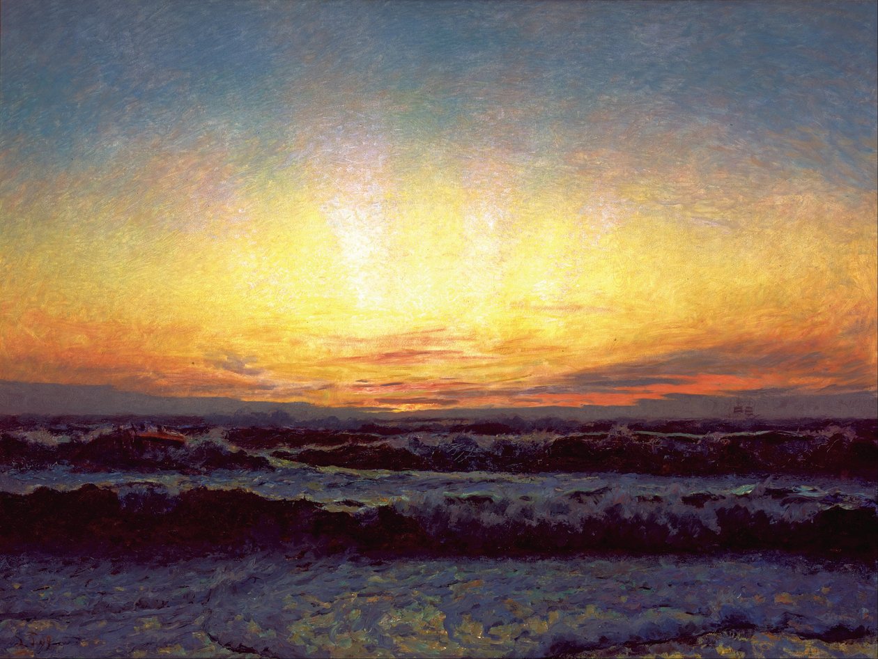 Nordsøen i stormvejr. Efter solnedgang. Højen af Laurits Regner Tuxen