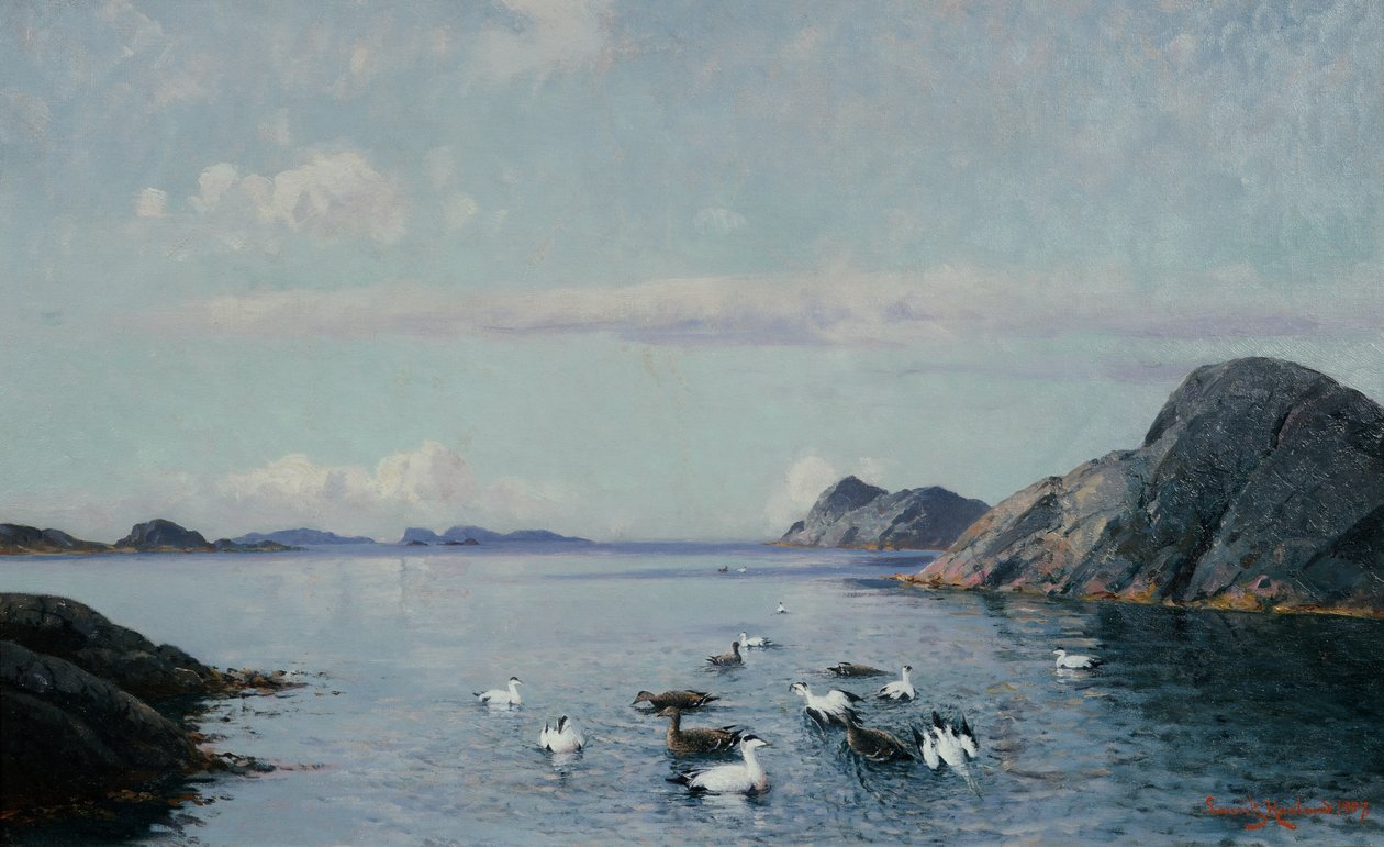 Sydkyst med havfugle af Lauritz Haaland