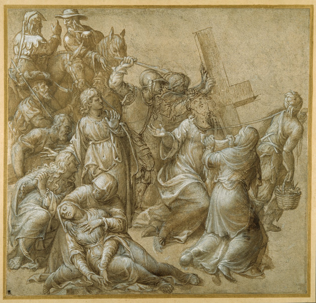 Kristus, der bærer sit kors, møder St Veronica (pen og brunt blæk med forhøjning) af Lavinia (attr. to) Fontana