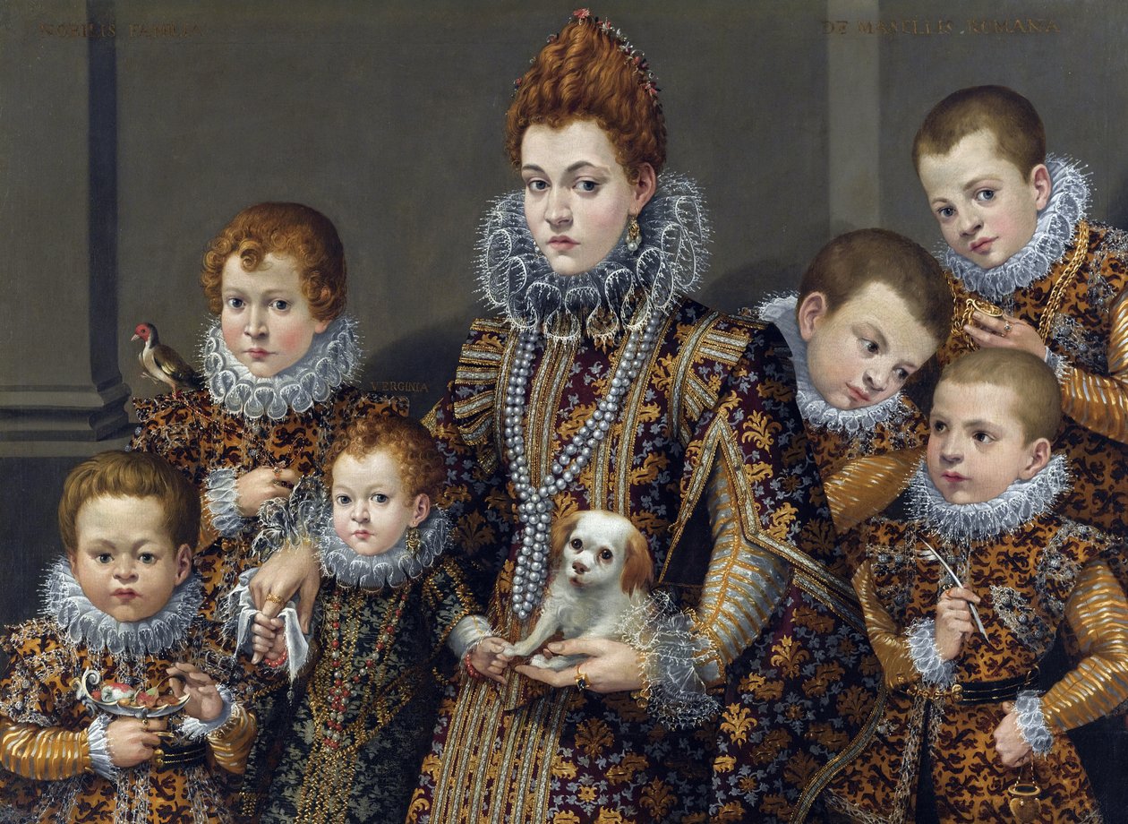 Portræt af Bianca degli Utili Maselli med sine seks børn, ca. 1605 (Olie på lærred) af Lavinia Fontana