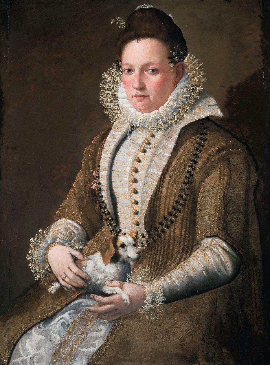 Portræt af en dame med en hund af Lavinia Fontana