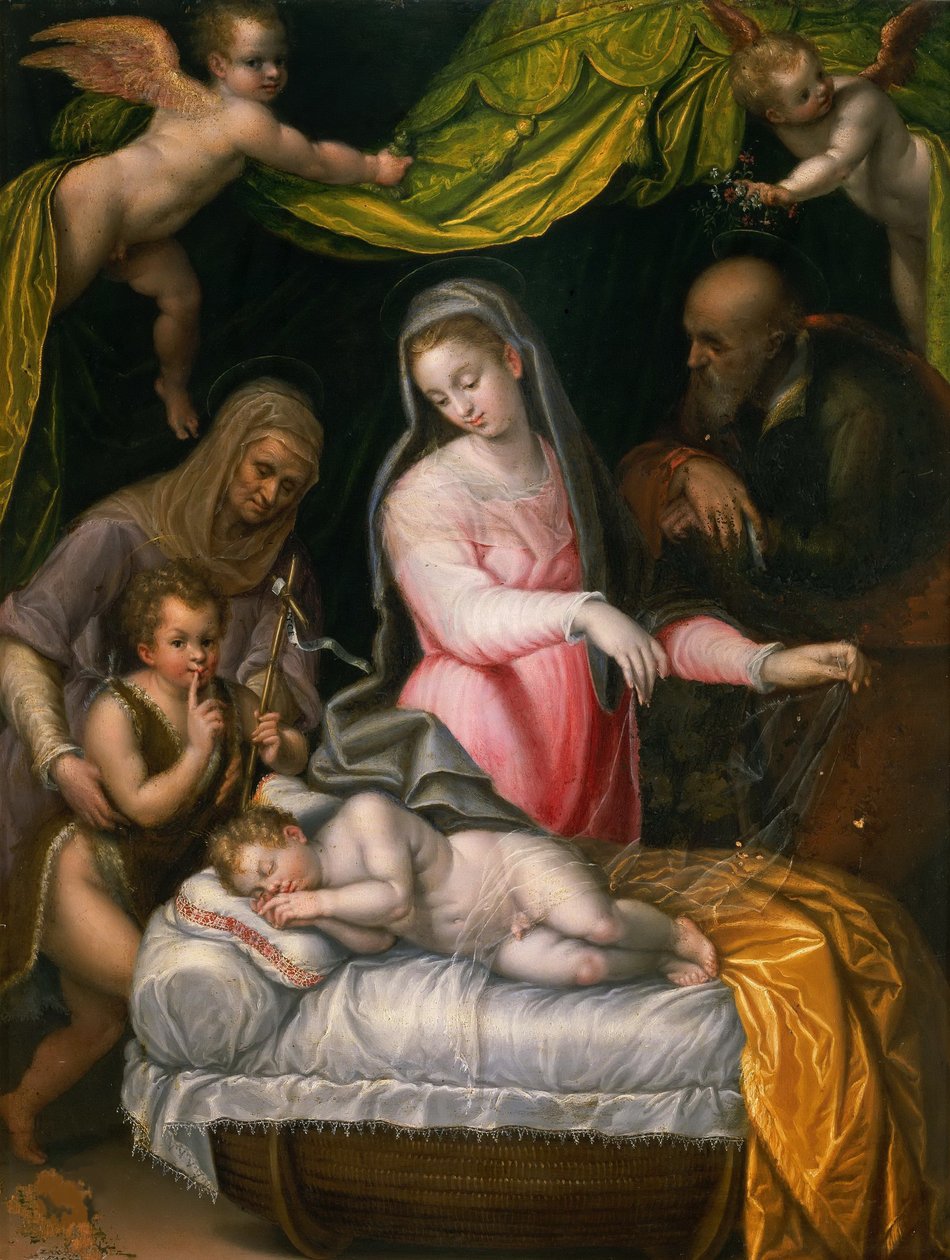 Den hellige familie med Johannes Døberen og Saint Elizabeth, 1591. af Lavinia Fontana