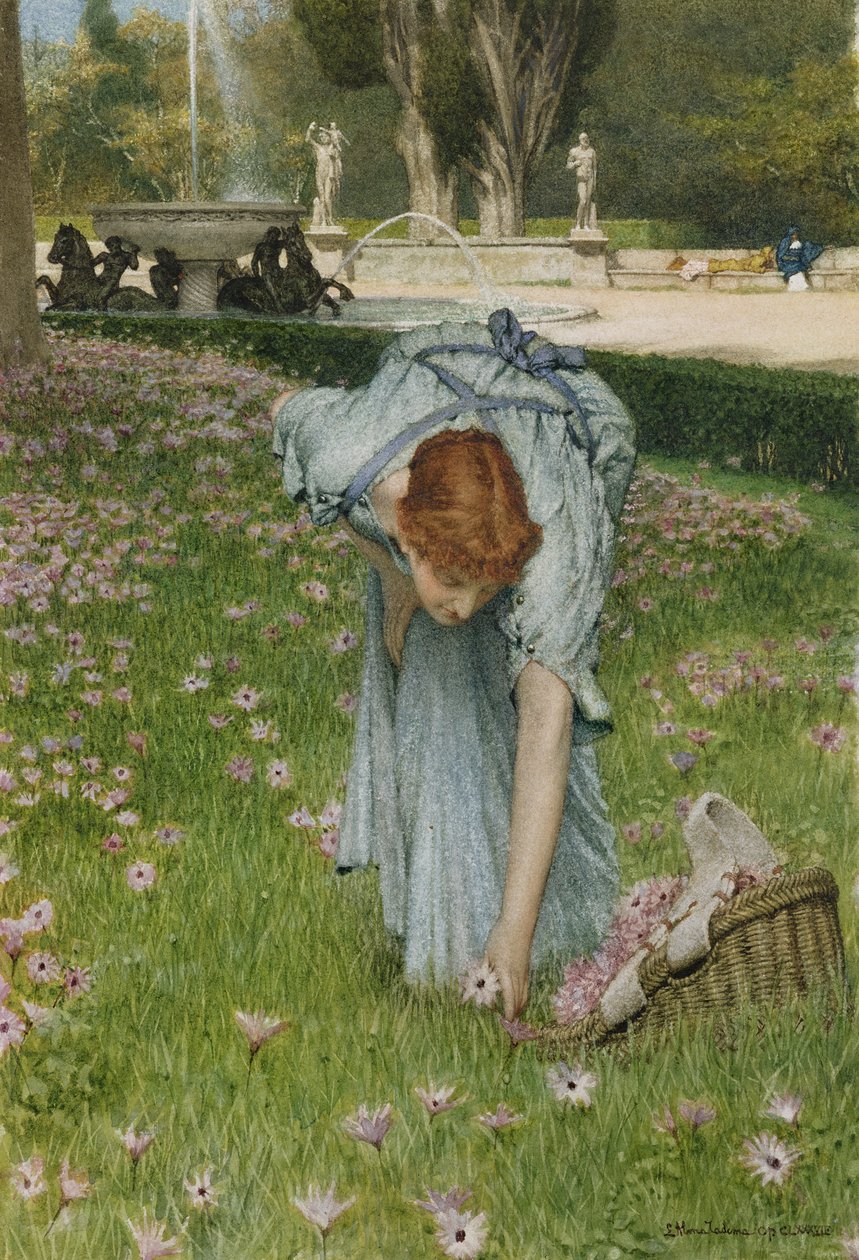 Flora - Spring in the Gardens of the Villa Borghese (wc på papir) af Lawrence Alma Tadema