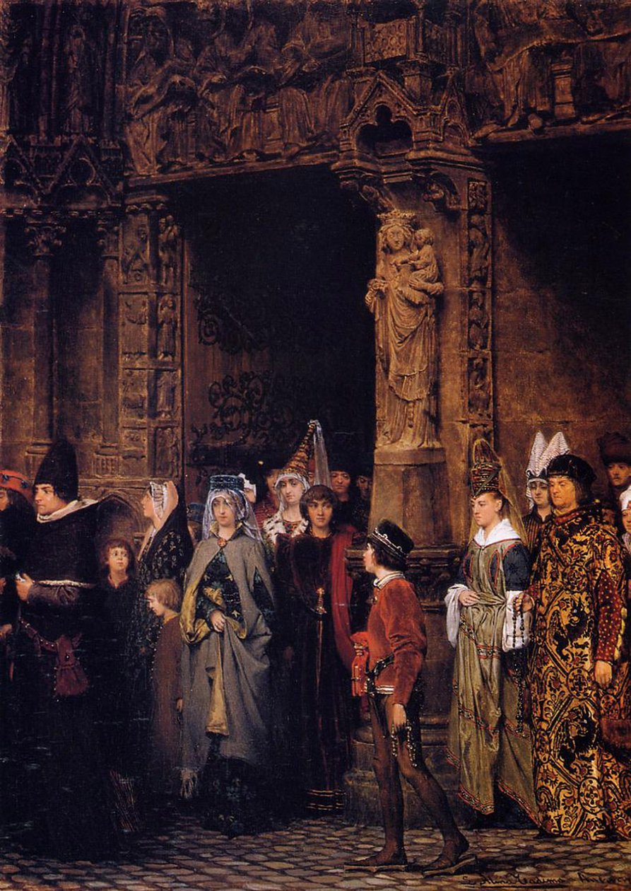 Forlader kirken i det femtende århundrede, 1864 af Lawrence Alma Tadema