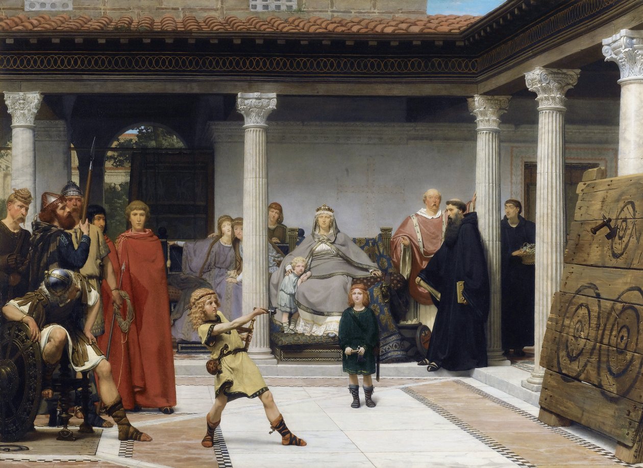The Education of the Children of Clotilde and Clovis - Painting by Sir Lawrence Alma-Tademadani af Lawrence Alma Tadema