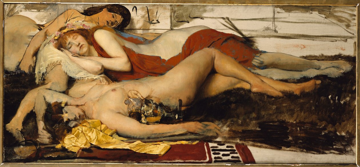 Udmattede Maenides, c.1873-74 af Lawrence Alma Tadema