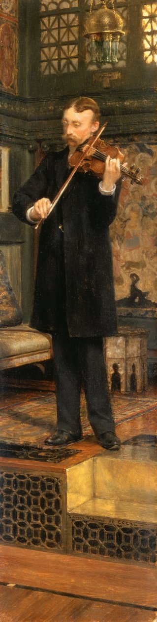 Portræt af Maurice Sons, der spiller violin i Alma-Tademas studie af Lawrence Alma Tadema