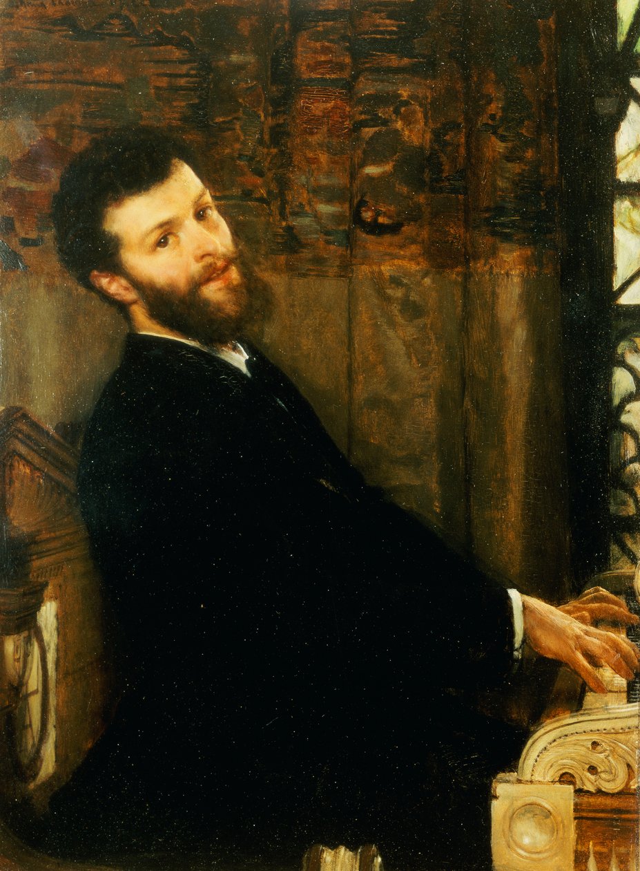 Portræt af sangeren George Henschel, der spiller Alma-Tademas klaver, Townshend House, 1879 af Lawrence Alma Tadema
