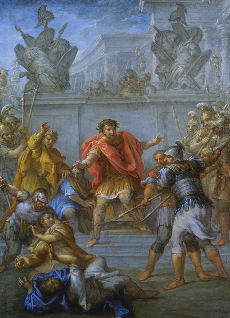 Kejser Claudius forhindrer drabet på sine angribere (olie på lærred) af Lazzaro Baldi