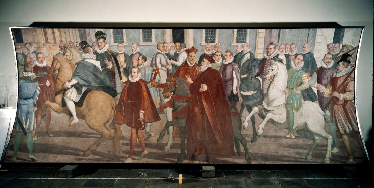Doge Giacomo Durazzo Grimaldi guider kardinal Francesco Pacheco på gaderne i Genes i 1574 (fresko af Lazzaro Tavarone