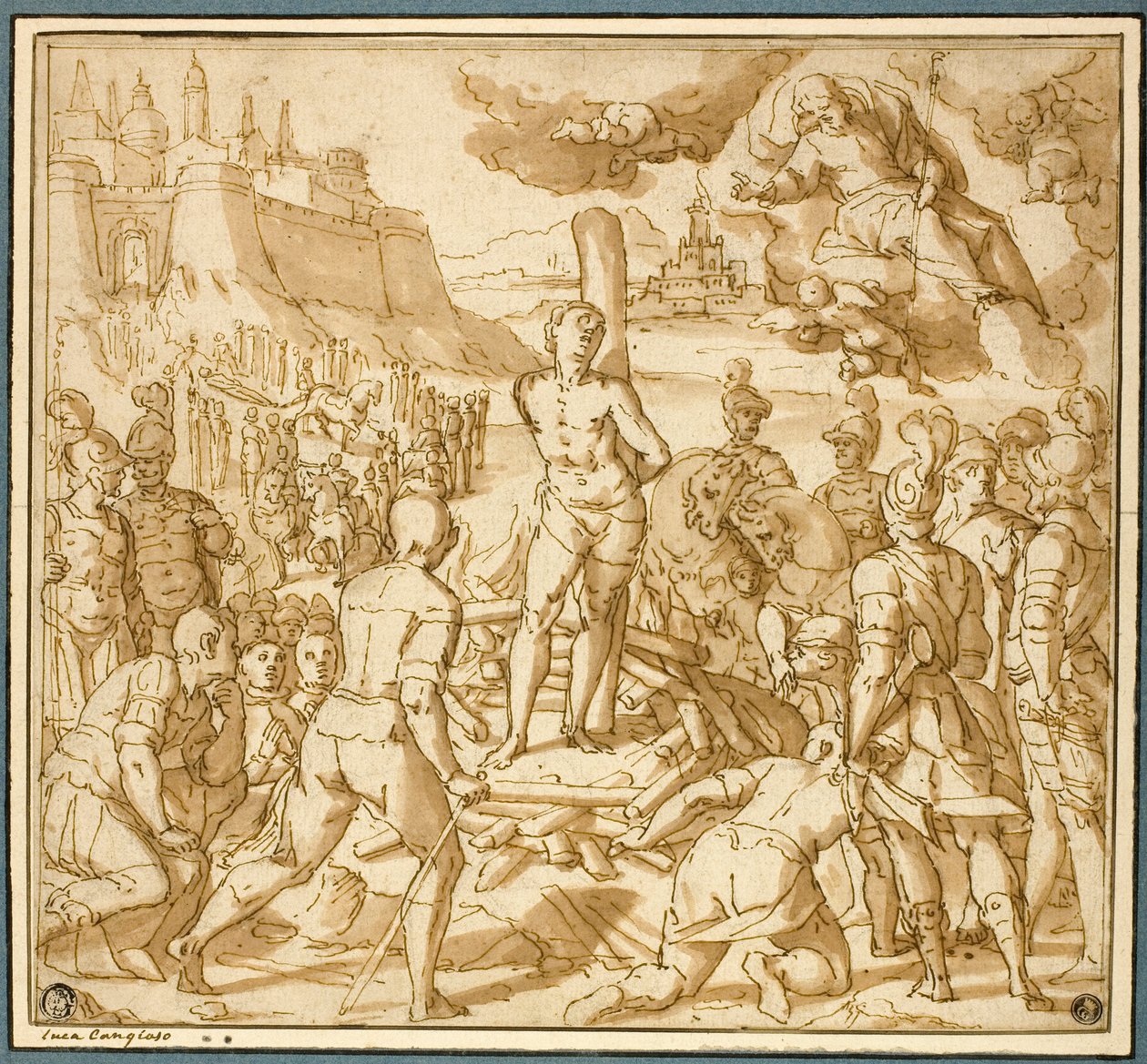 Studie for Saint James Saving an Innocent from the Flames af Lazzaro Tavarone